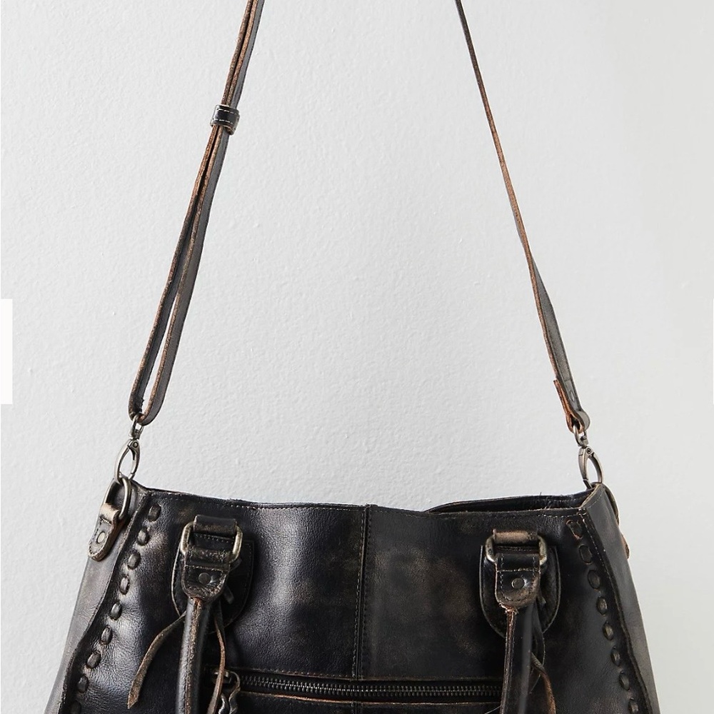 Bed Stu Distressed Black & Brown Leather Shoulder Tote - Picture 2 of 6
